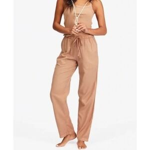 Billabong Beachy Keen Dream Pants Womens L Tan Lightweight Cotton Blend Pockets